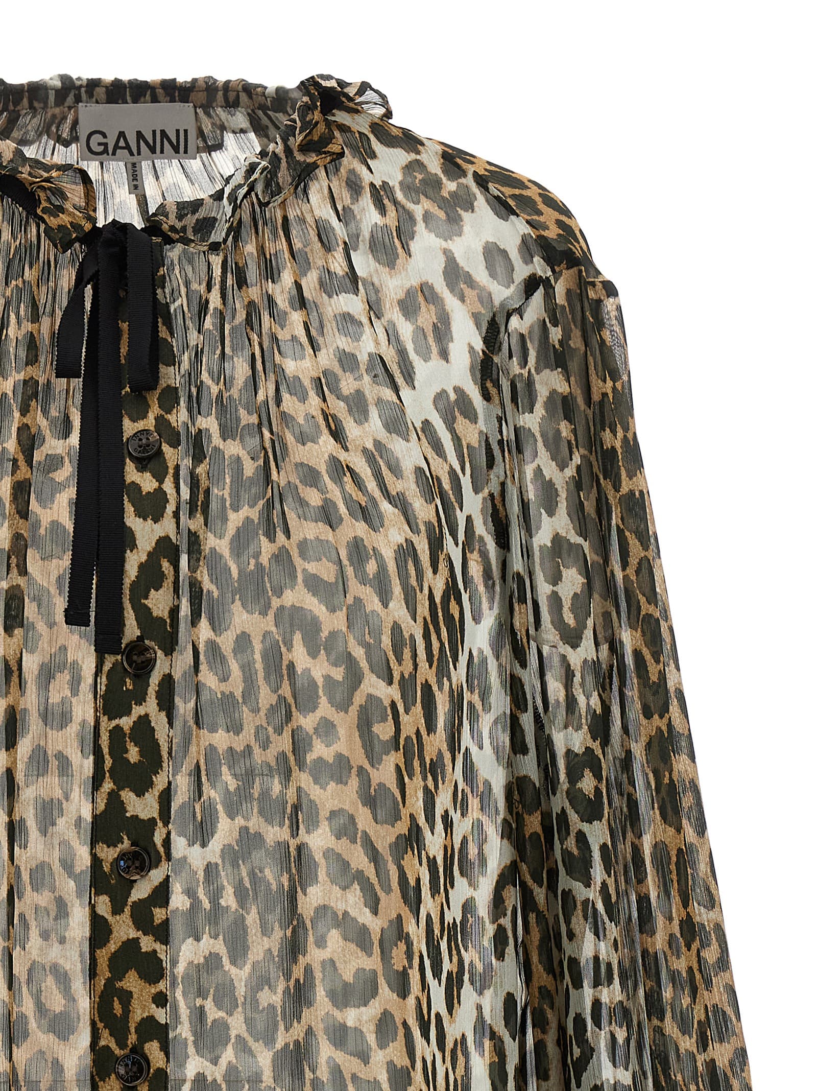 'Leopard Print Chiffon Tie String' shirt - мініатюра 3