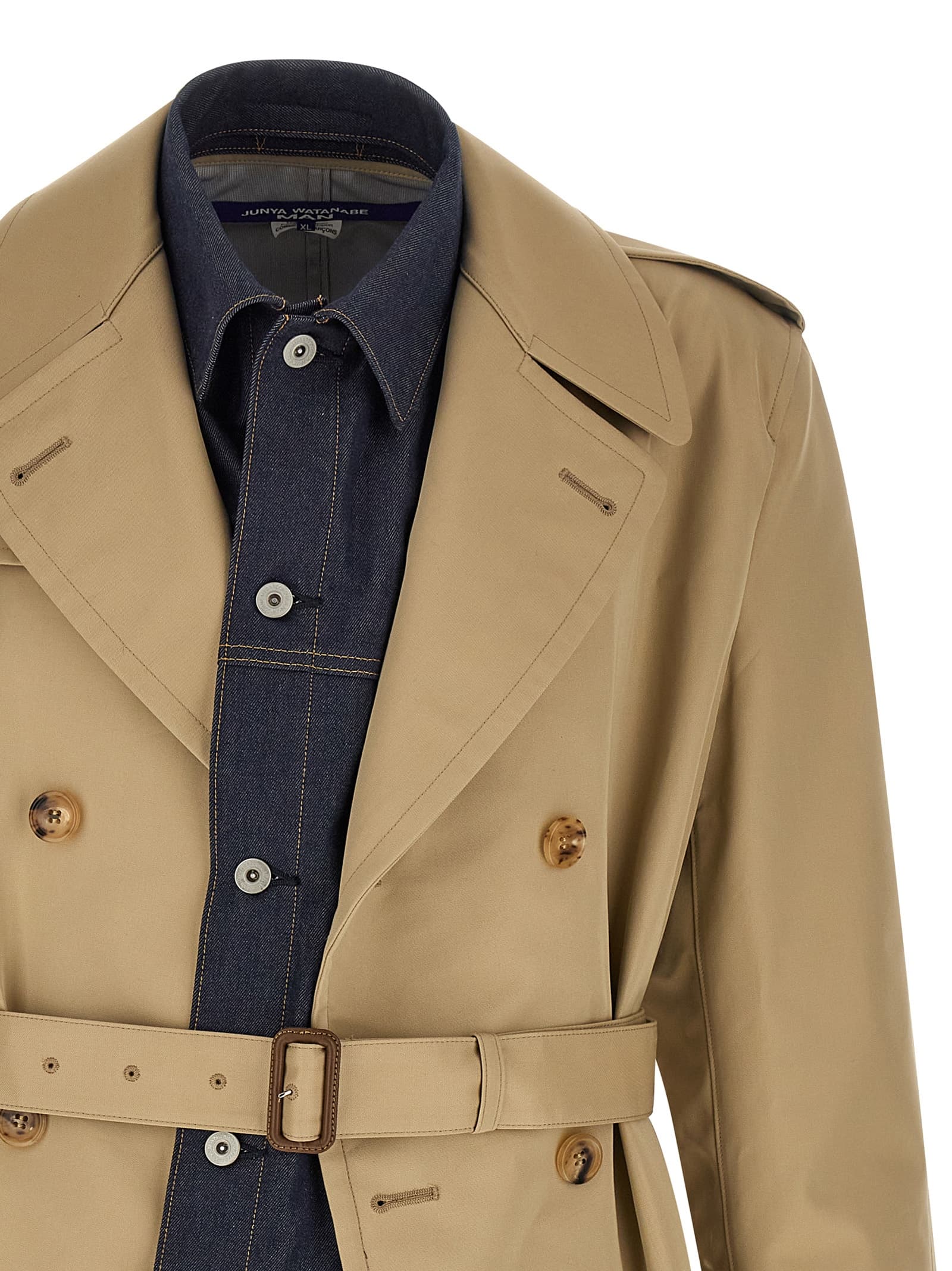 Denim insert trench coat - мініатюра 4