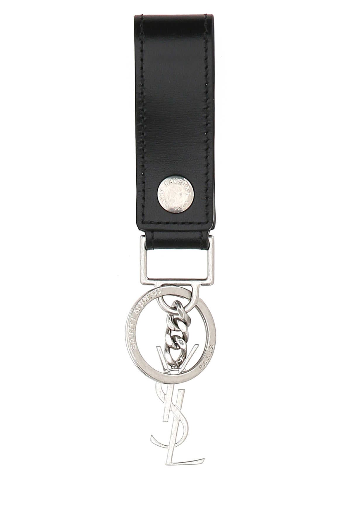 Black leather Monogram key ring