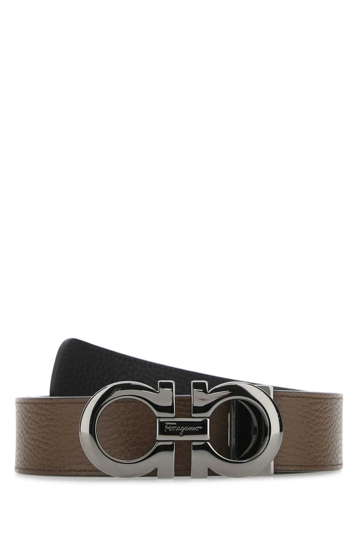 Brown leather reversible belt