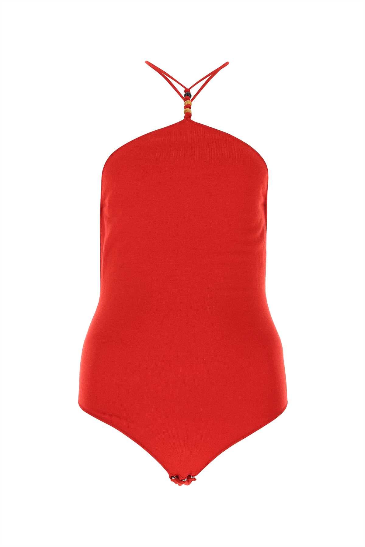Red stretch cashmere blend bodysuit