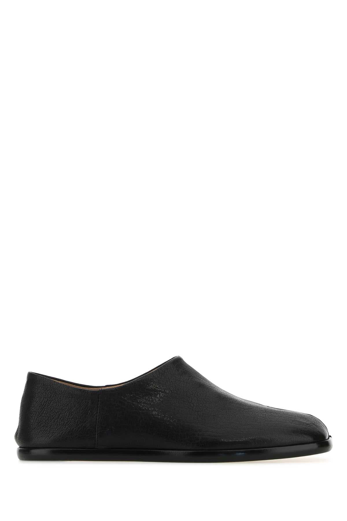 Black leather Tabi loafers