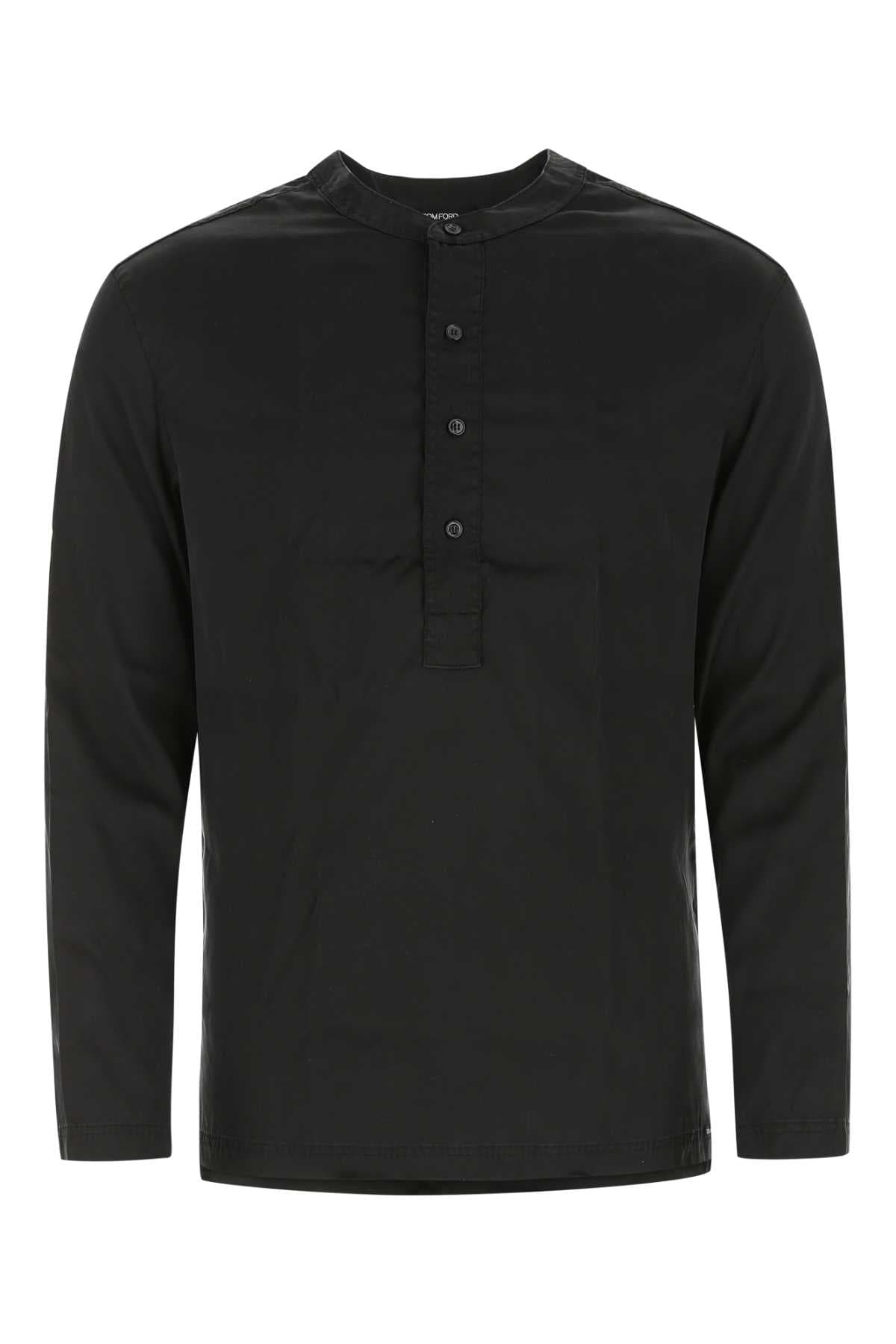 Black stretch satin pyjama shirt