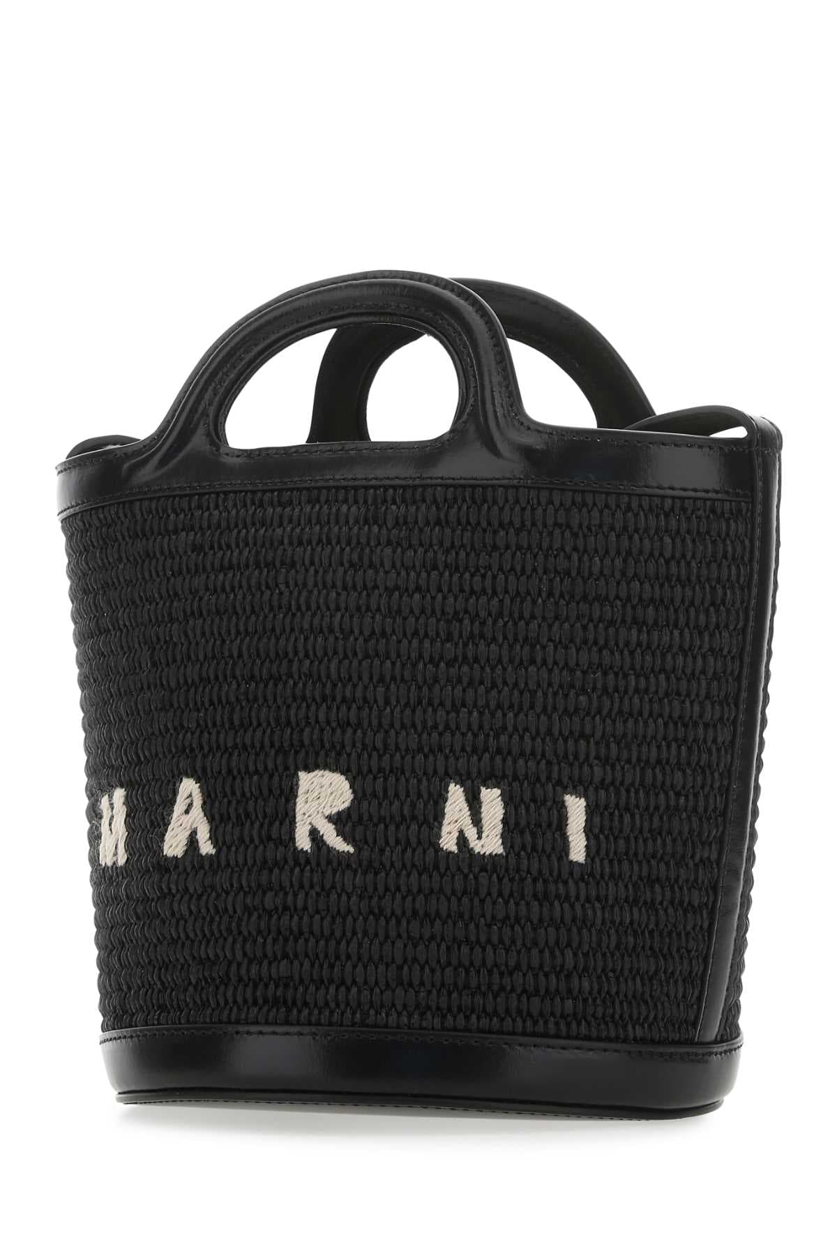 Black leather and raffia Tropicalia bucket bag - мініатюра 2