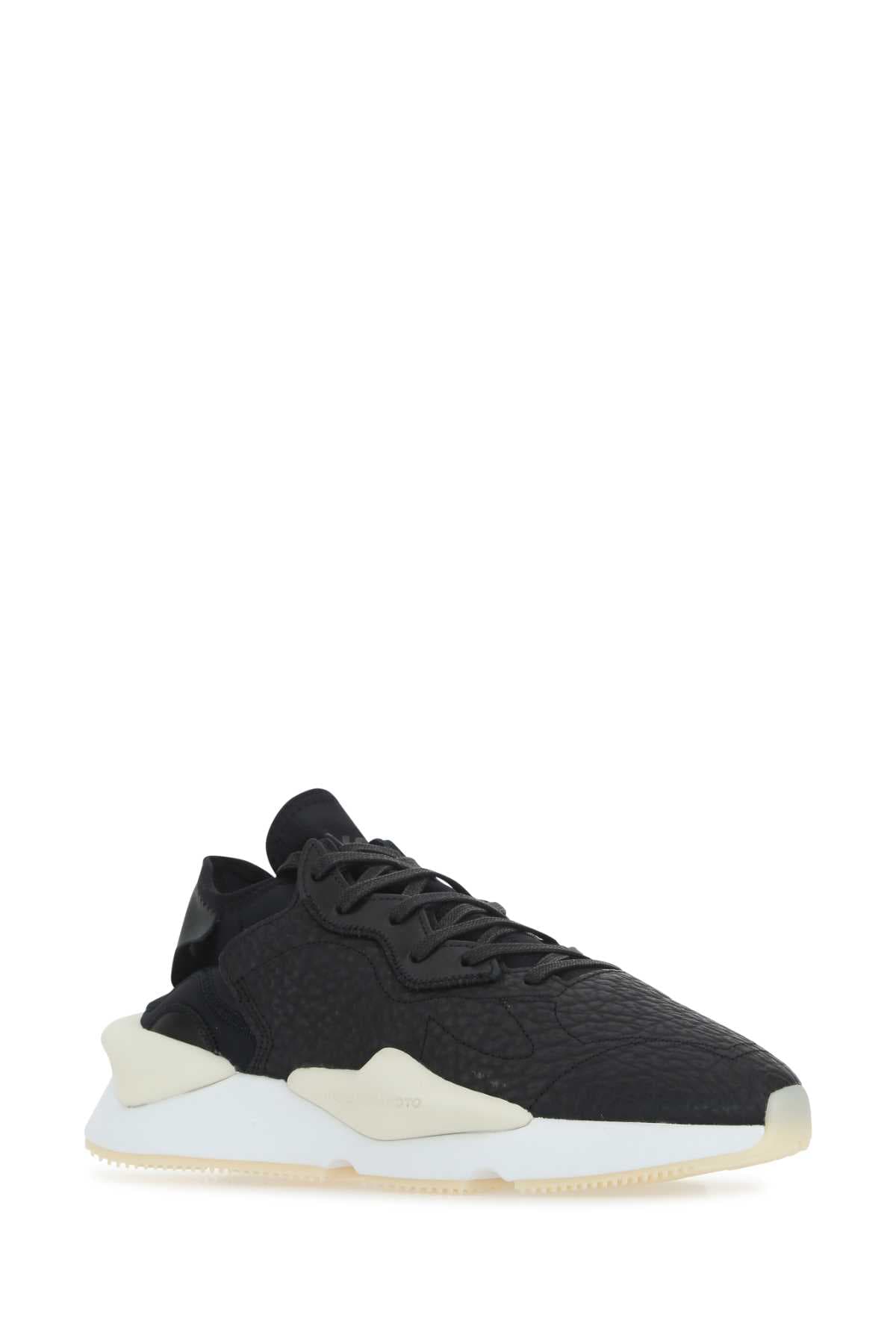 Black leather and fabric Y-3 Kaiwa sneakers - мініатюра 2