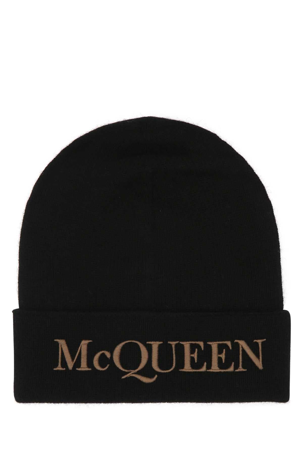 Black cashmere beanie hat