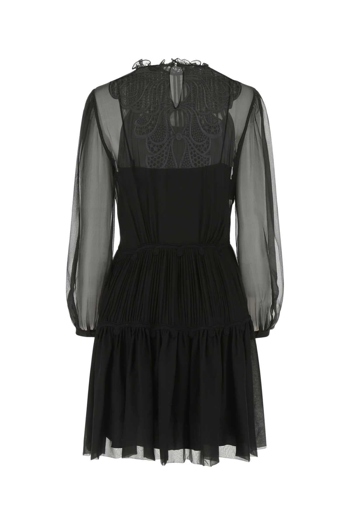 Black chiffon mini dress - мініатюра 2