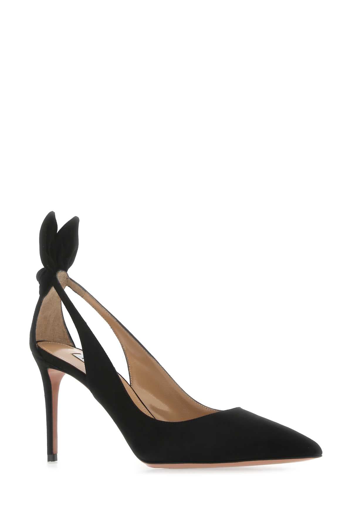 Black suede Bow Tie 85 pumps - мініатюра 2