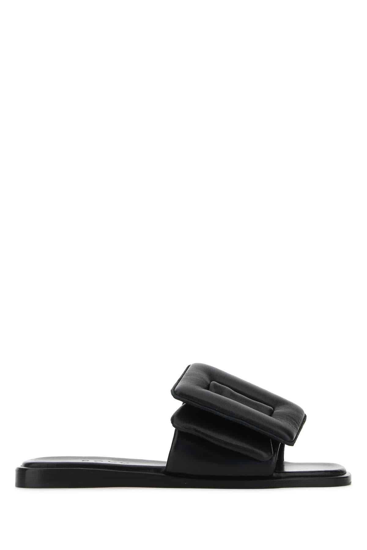Black leather Puffy slippers