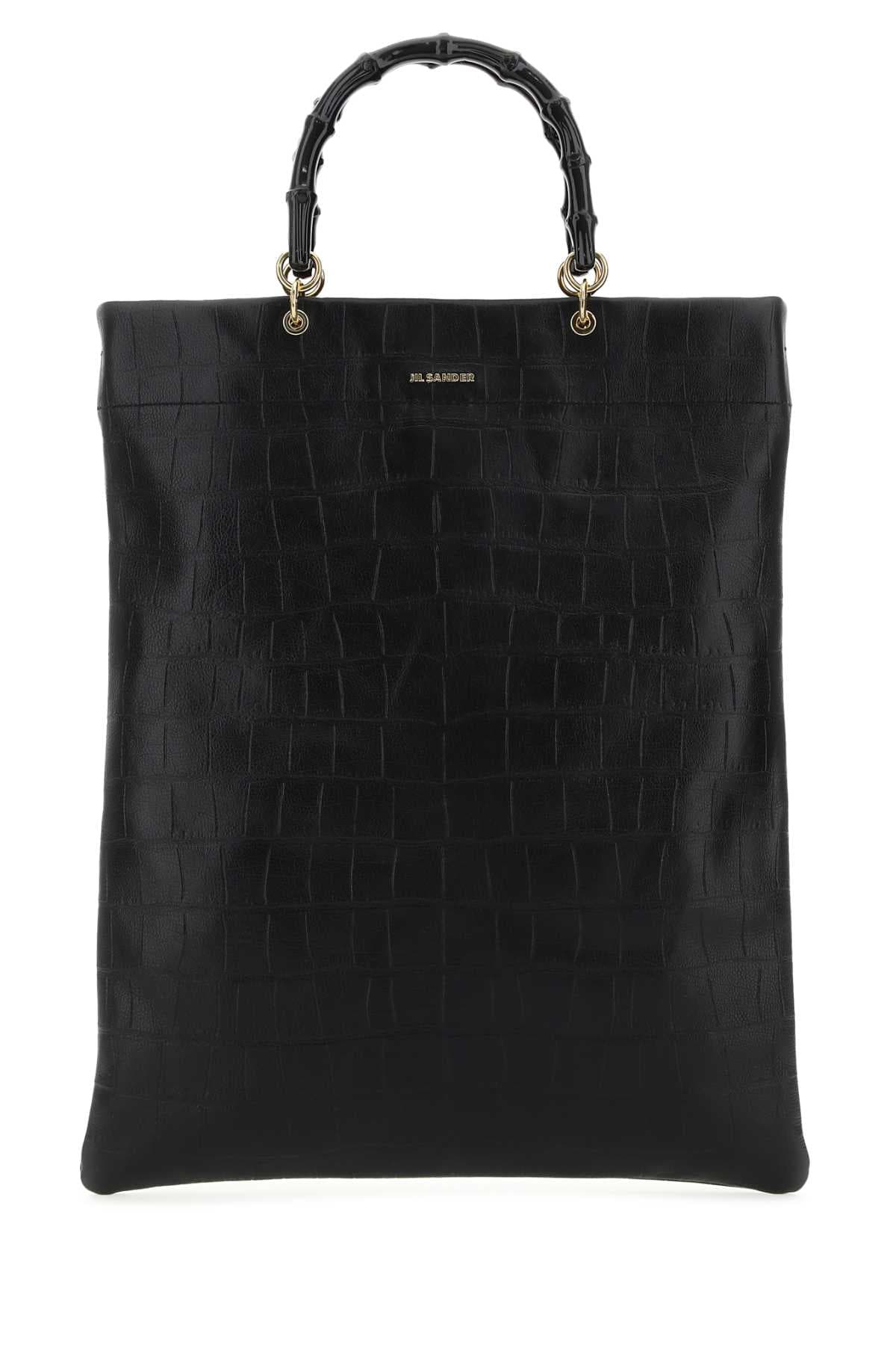 Black leather medium shopping bag