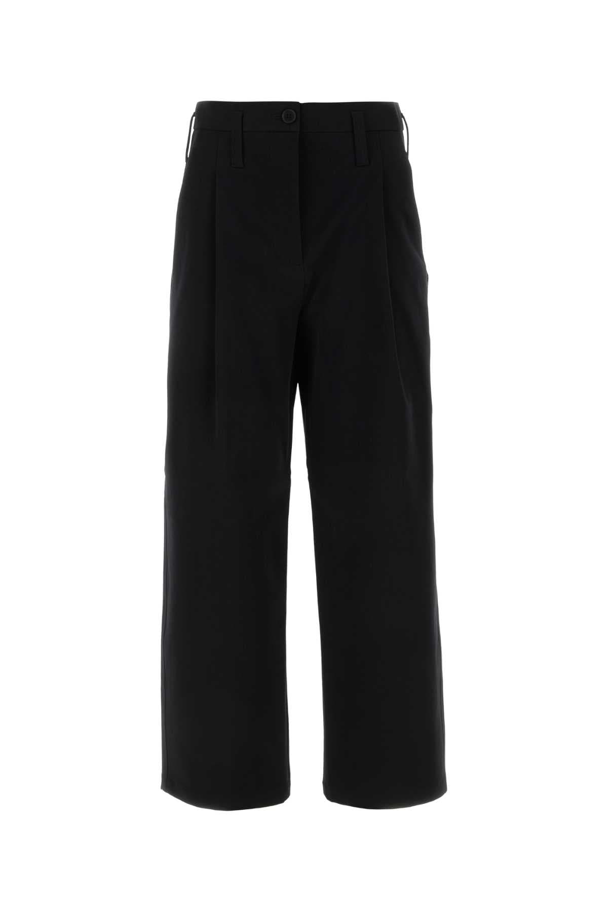 Black stretch cotton wide-leg pant