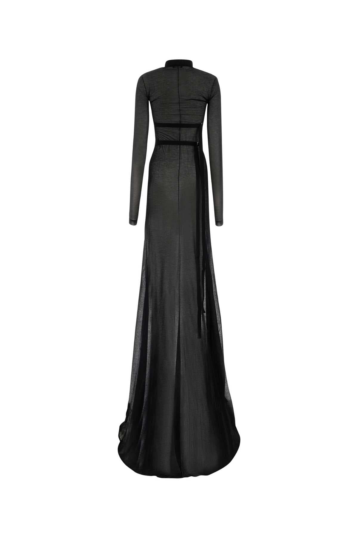 Black cotton blend long dress - мініатюра 2