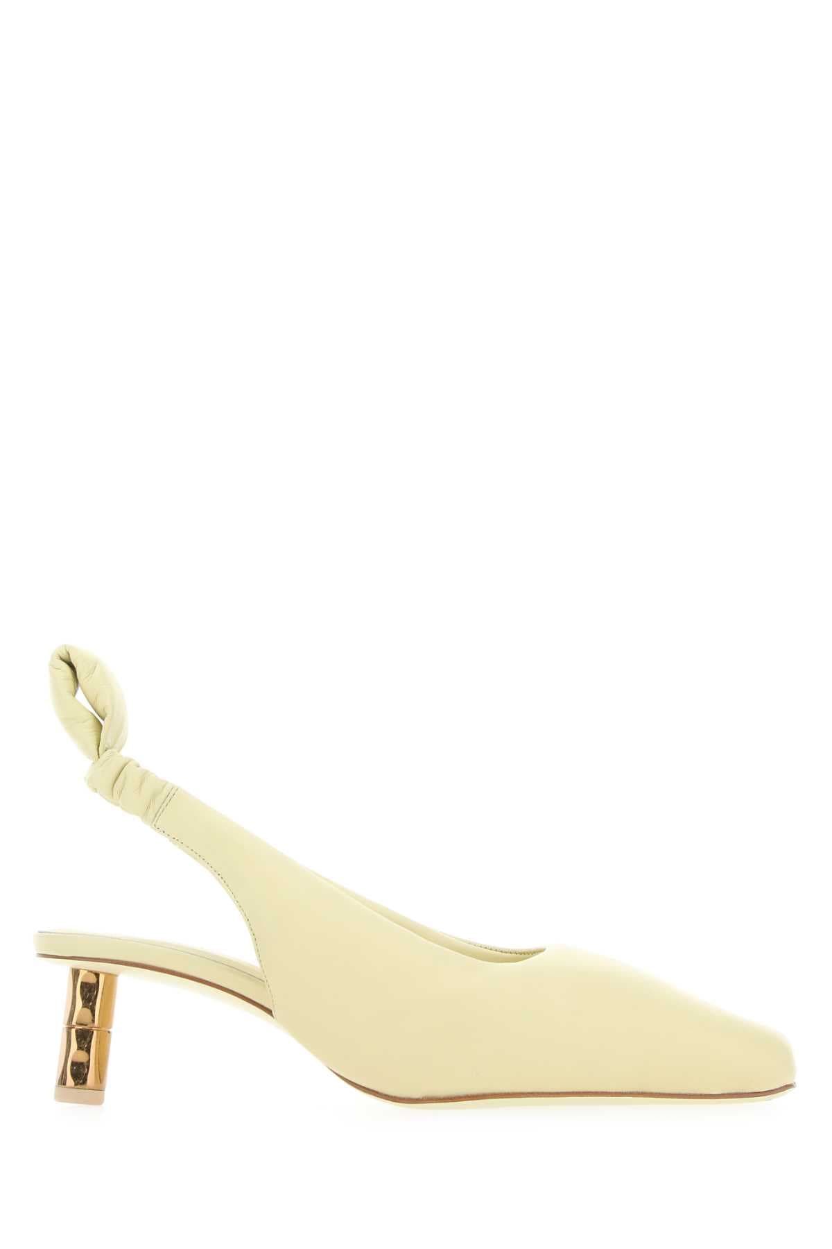 Pastel yellow nappa leather Puffy pumps