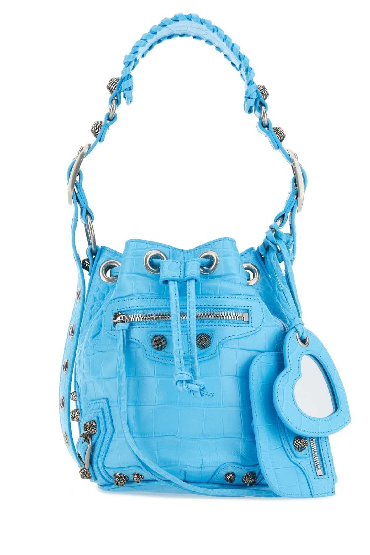 Light-blue leather Le Cagole XS bucket bag
