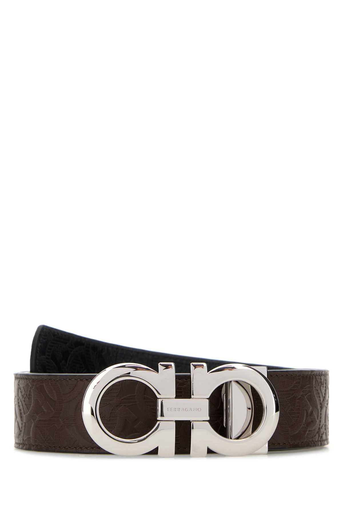 Brown leather reversible belt