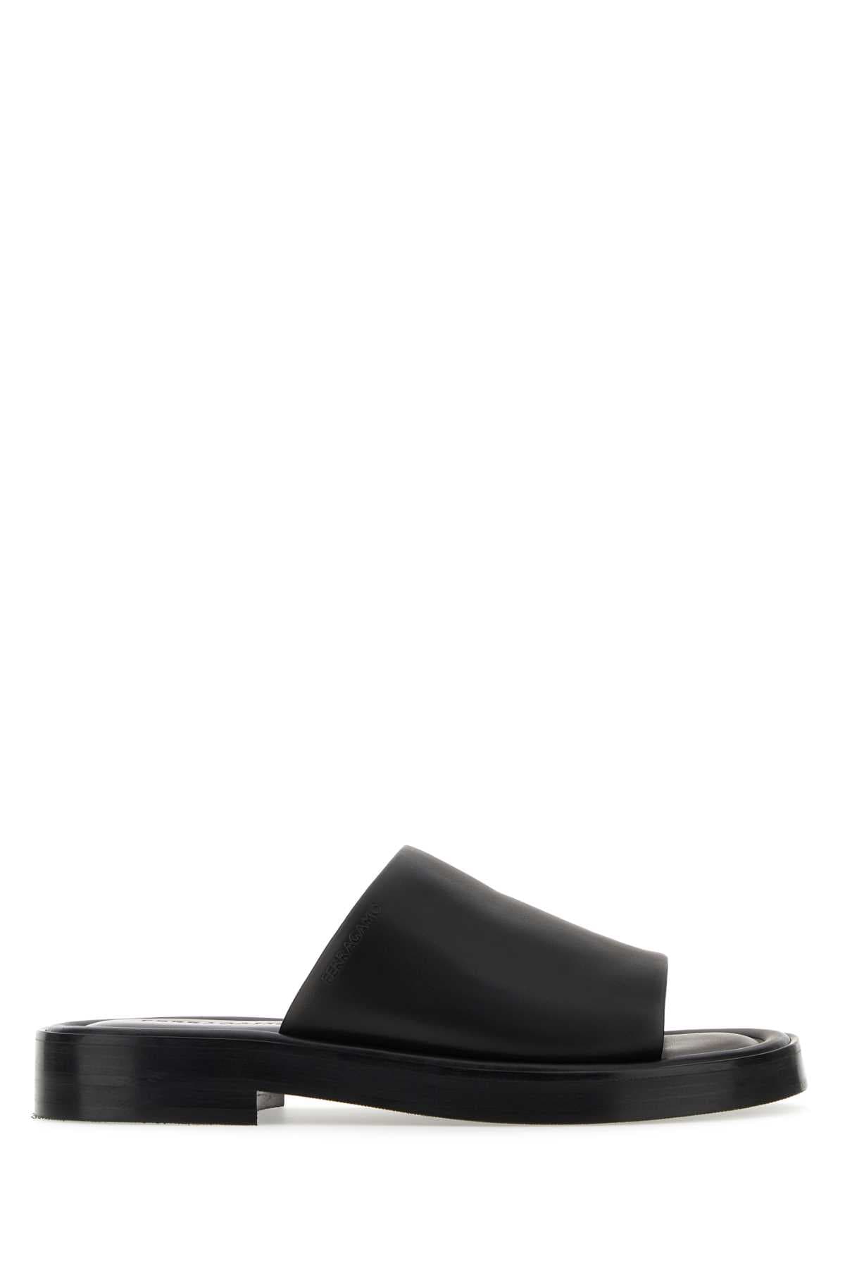 Black nappa leather slippers