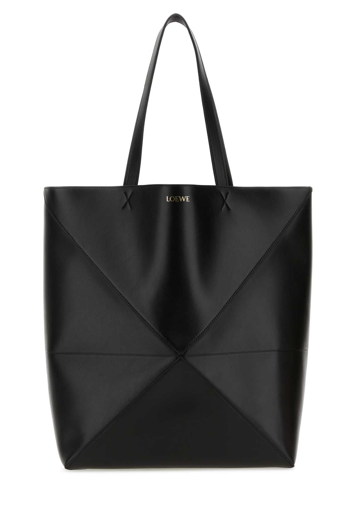 Black leather large Puzzle Fold shopping bag