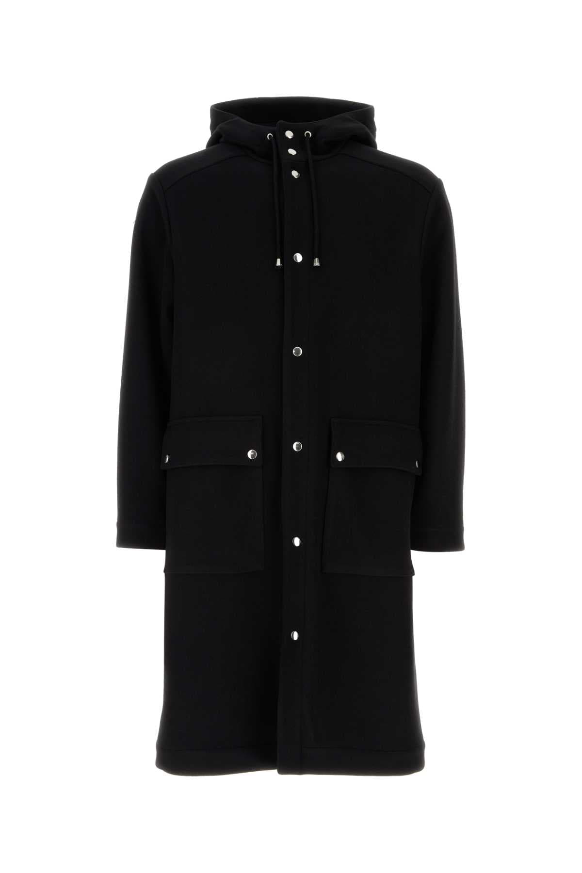 Black wool blend parka