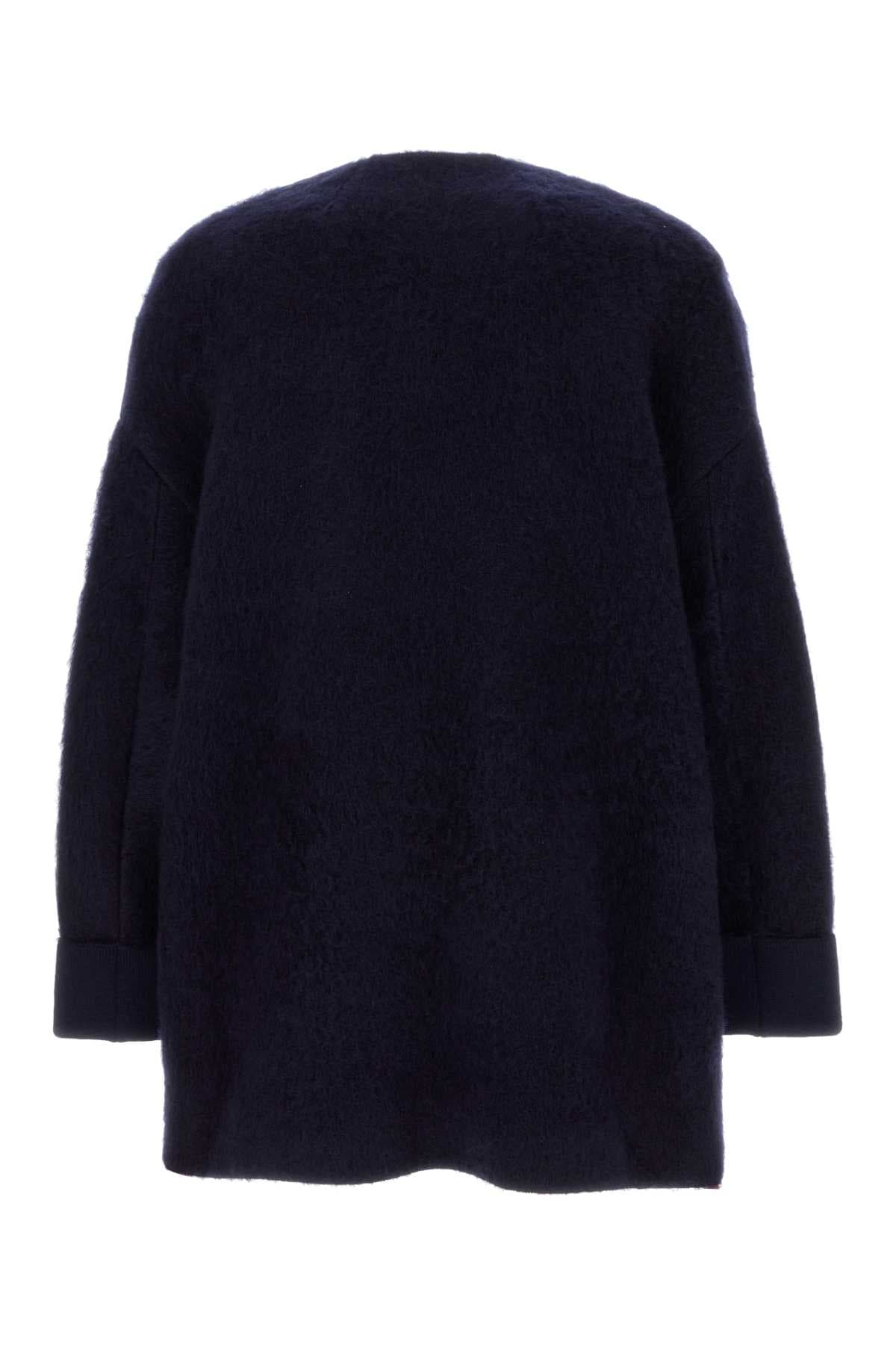 Navy blue stretch wool blend cardigan - мініатюра 2