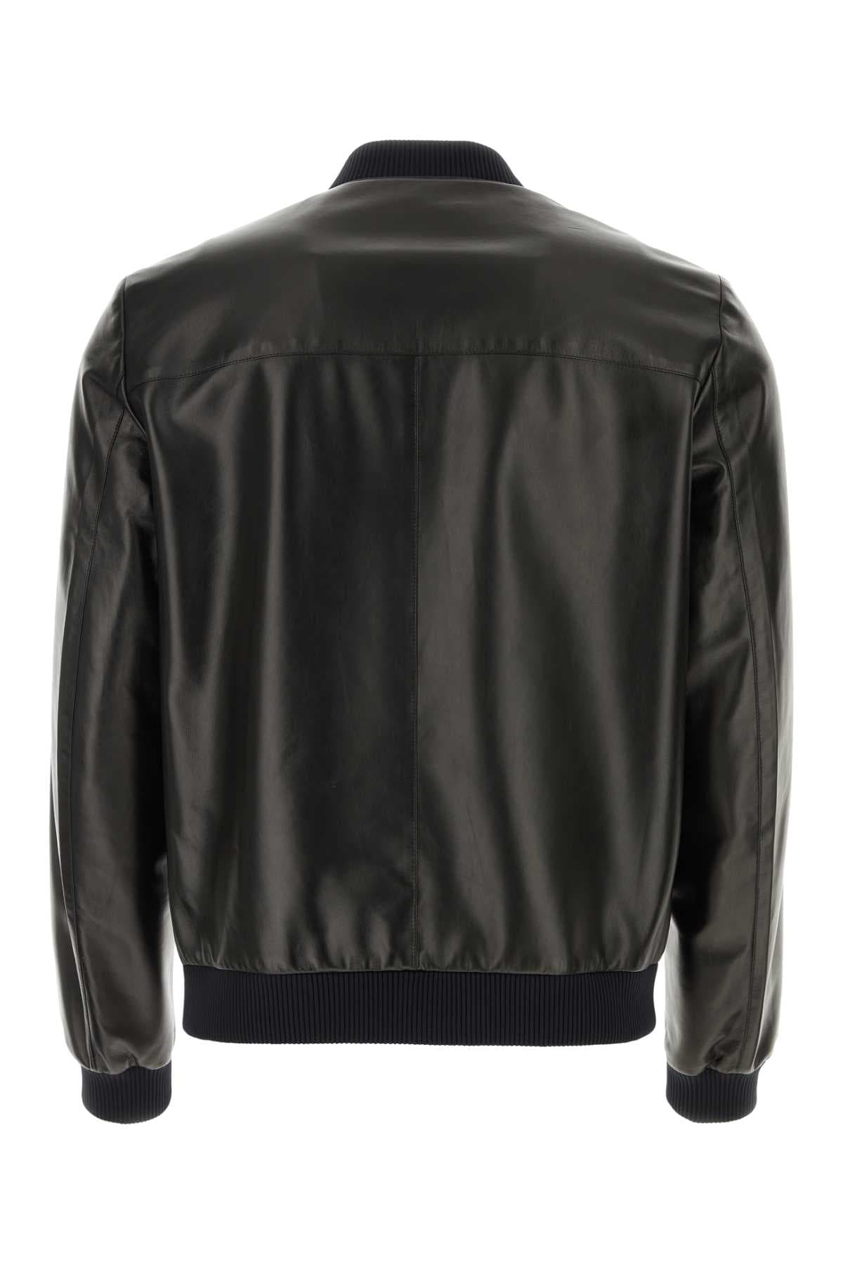 Black nappa leather reversible bomber jacket - мініатюра 2