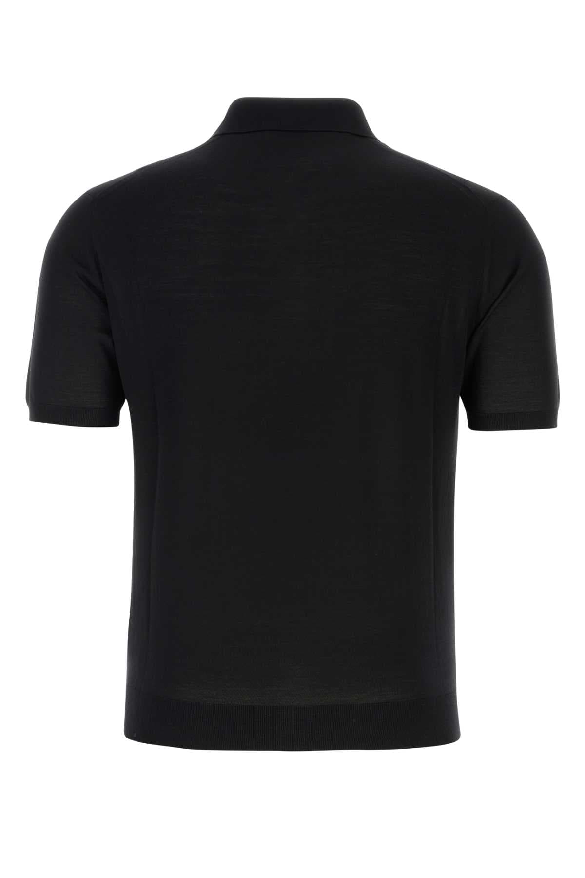Black wool polo shirt - мініатюра 2