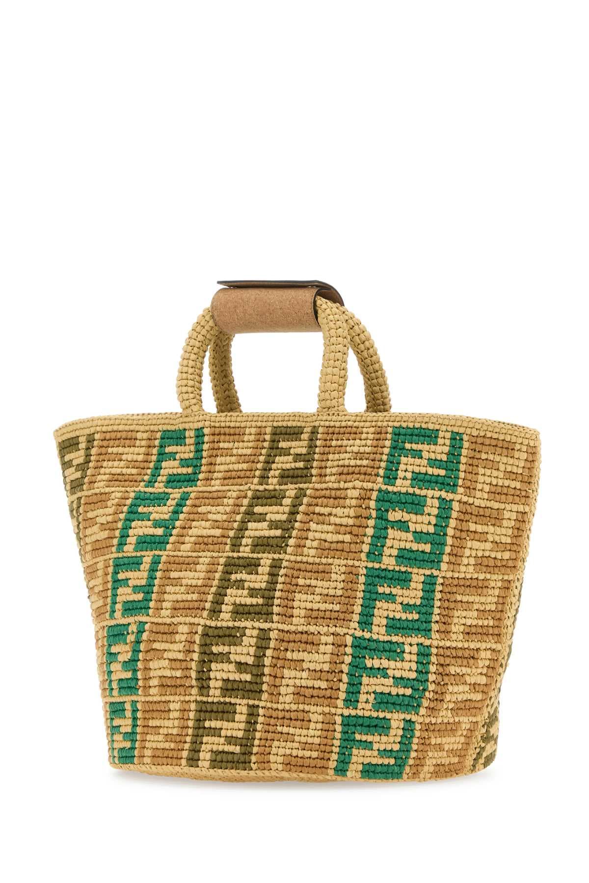 Embroidered raffia FF Shopper shopping bag - мініатюра 2