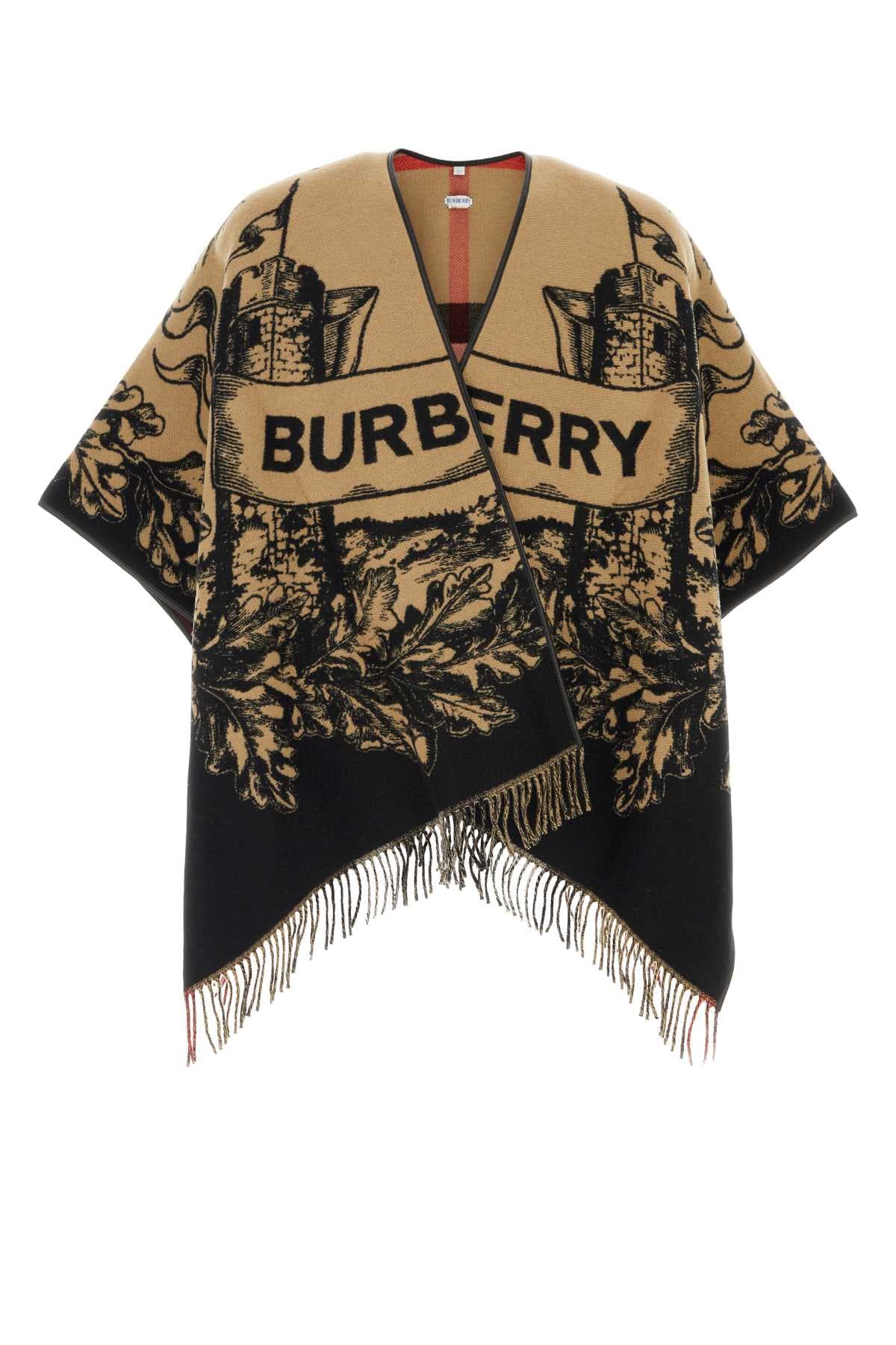 Embroidered wool reversible cape