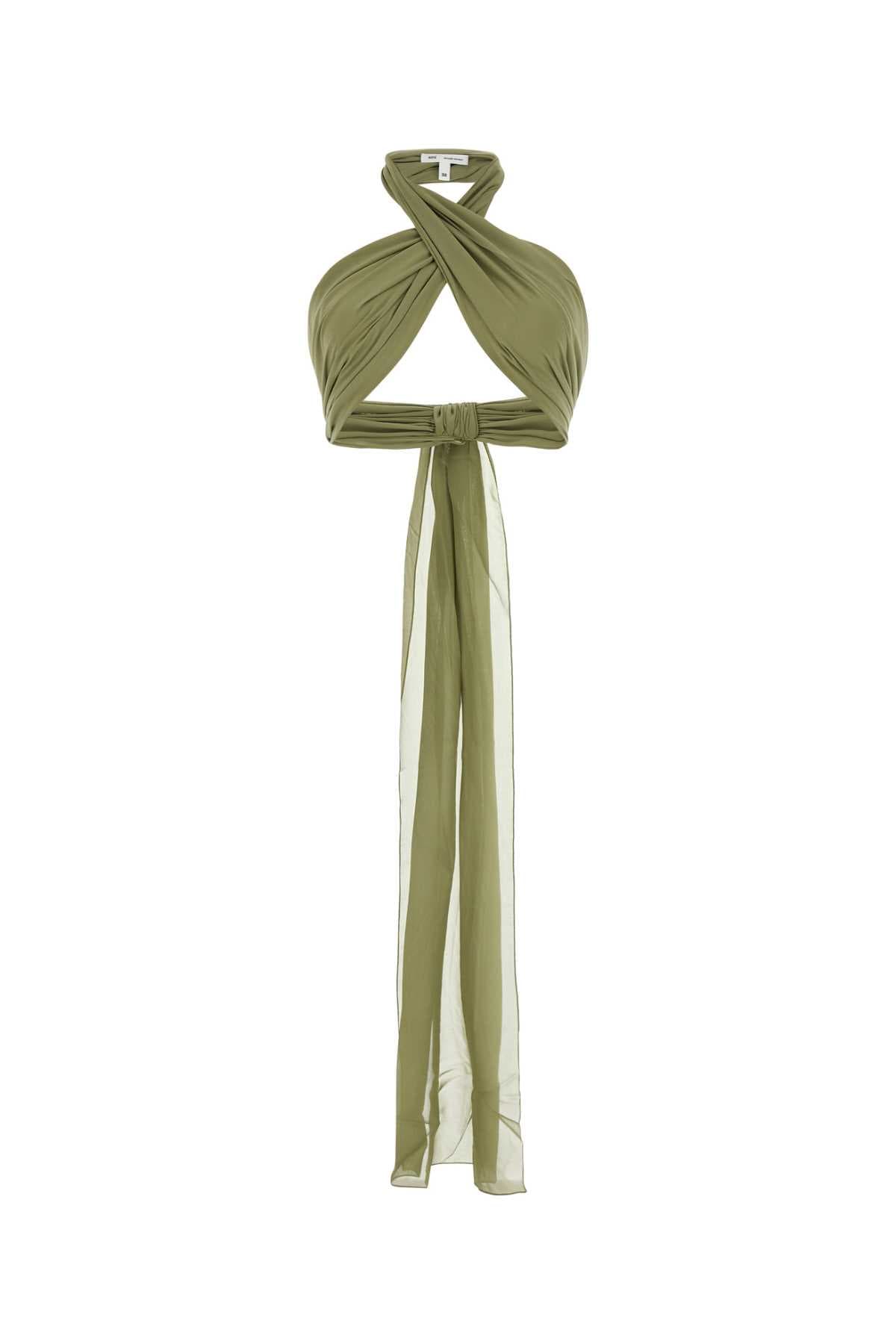 Sage green silk crop-top