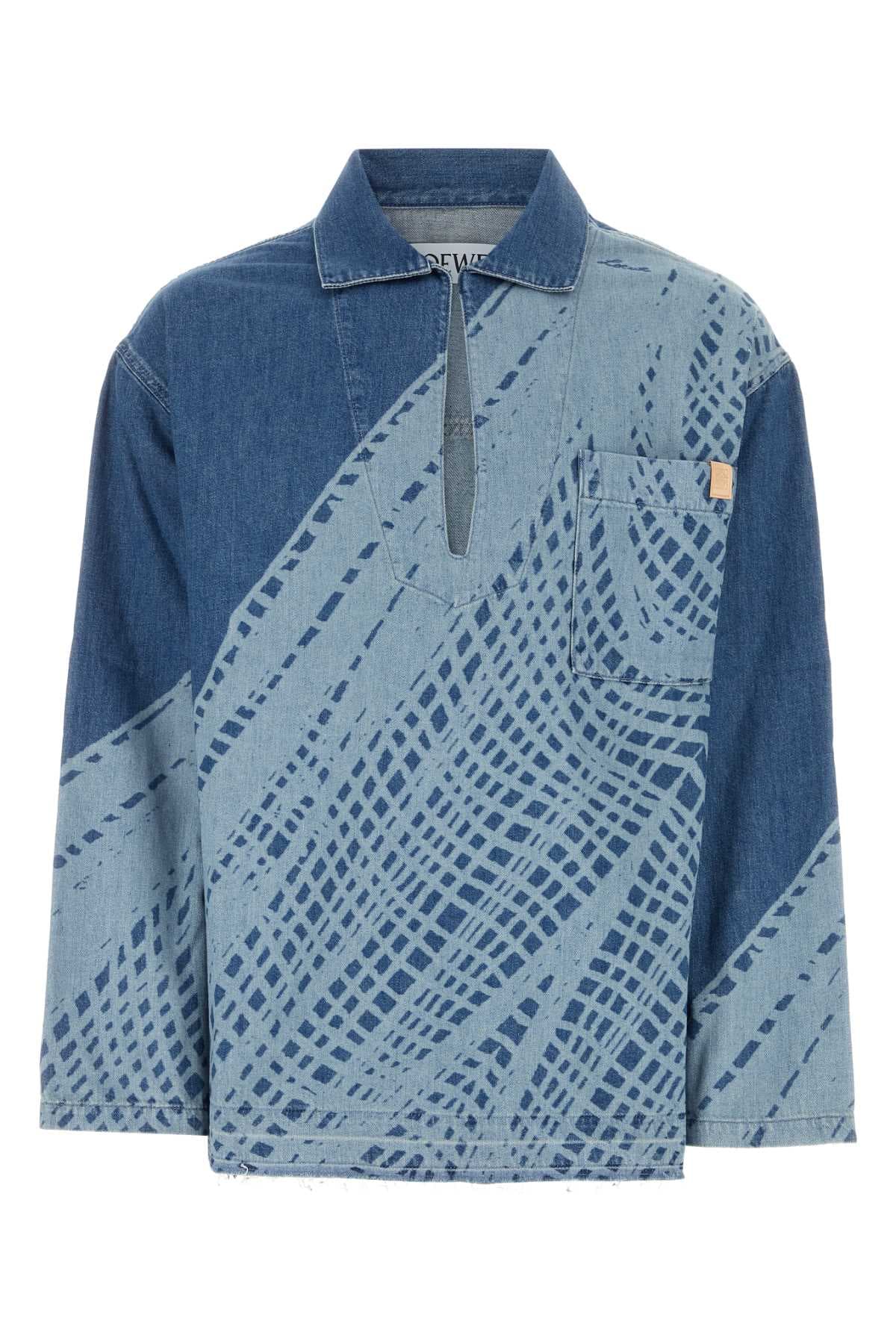 Printed denim polo shirt