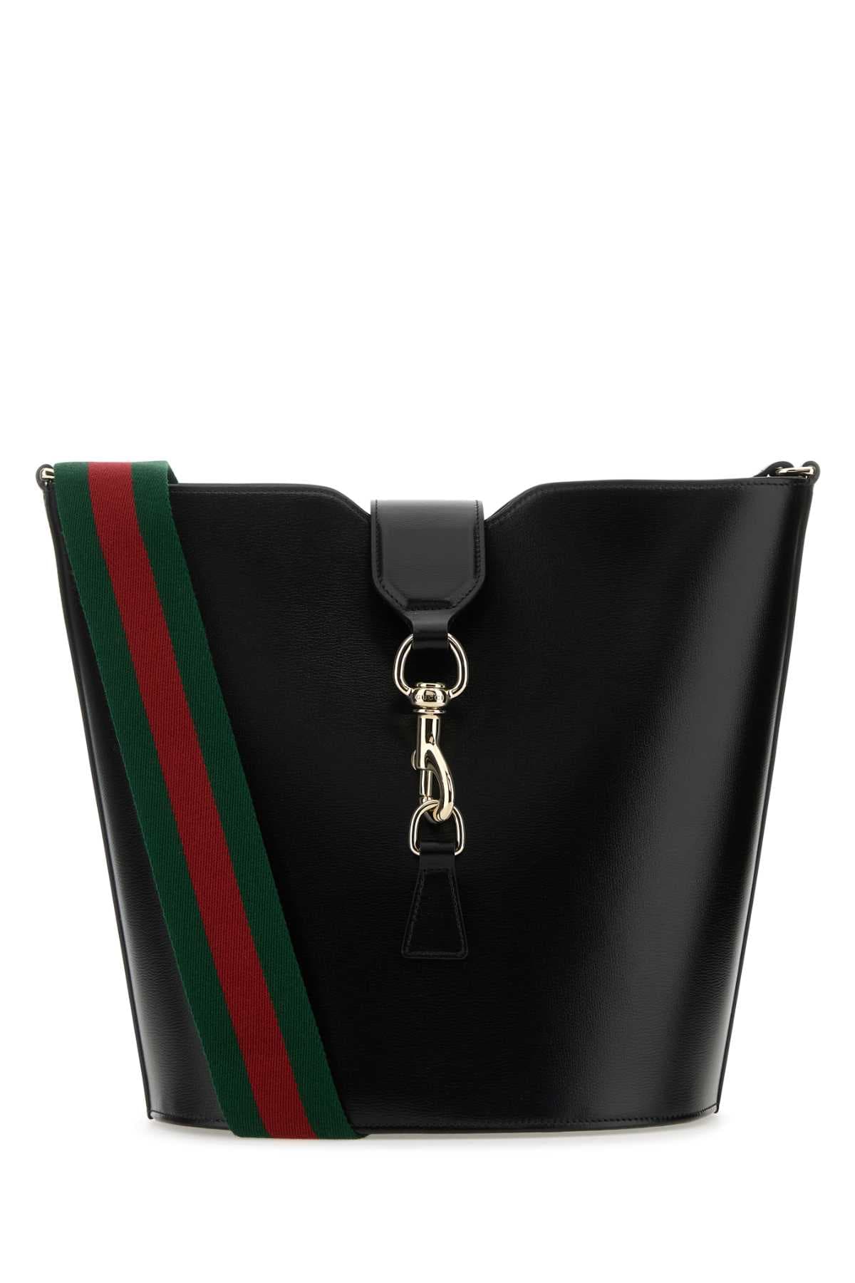 Black leather small bucket bag