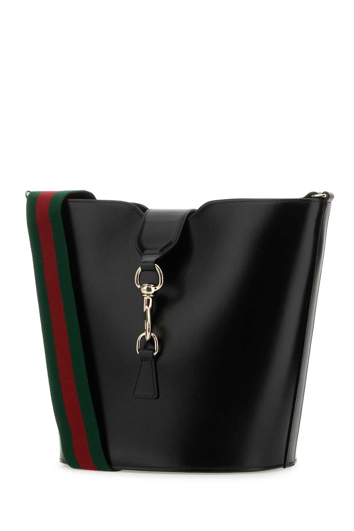 Black leather small bucket bag - мініатюра 2