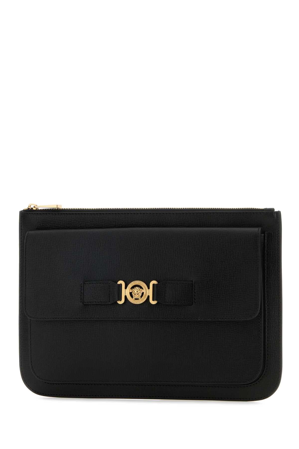 Black leather large Medusa Biggie clutch - мініатюра 2