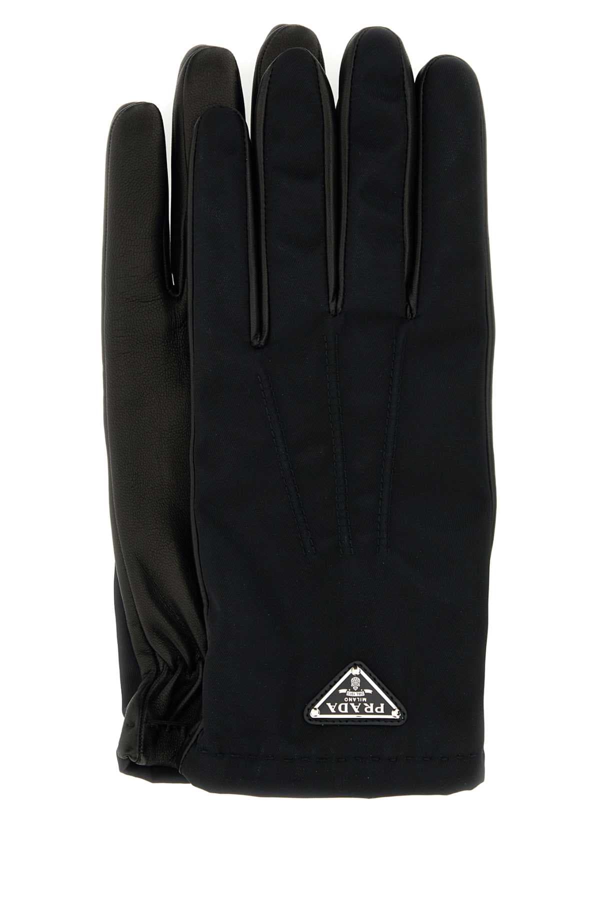 Black nylon and nappa leather gloves