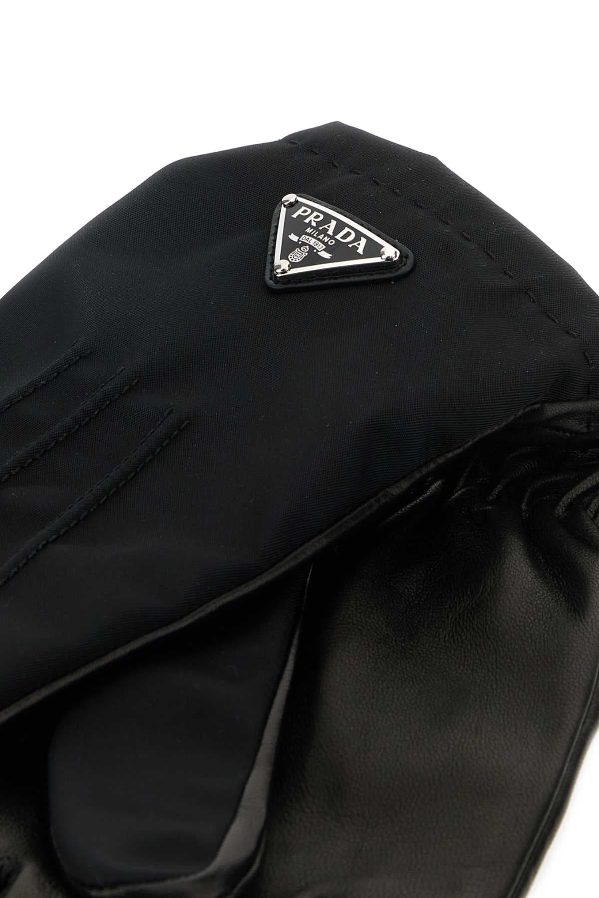 Black nylon and nappa leather gloves - мініатюра 2
