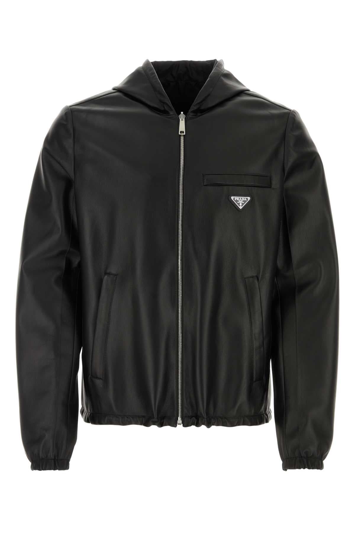 Black nappa leather reversible jacket