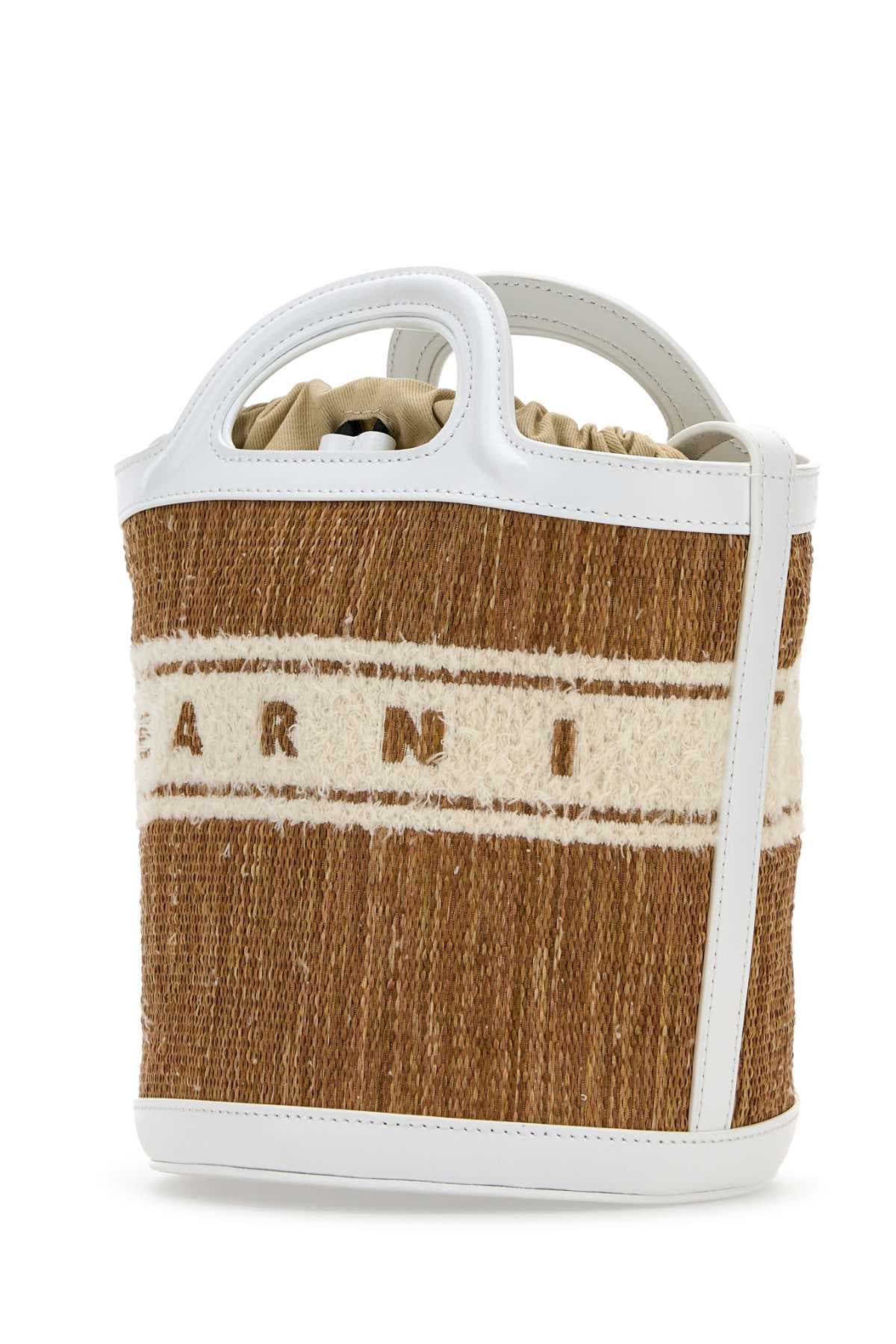 Two-tone raffia and leather Tropicalia bucket bag - мініатюра 2