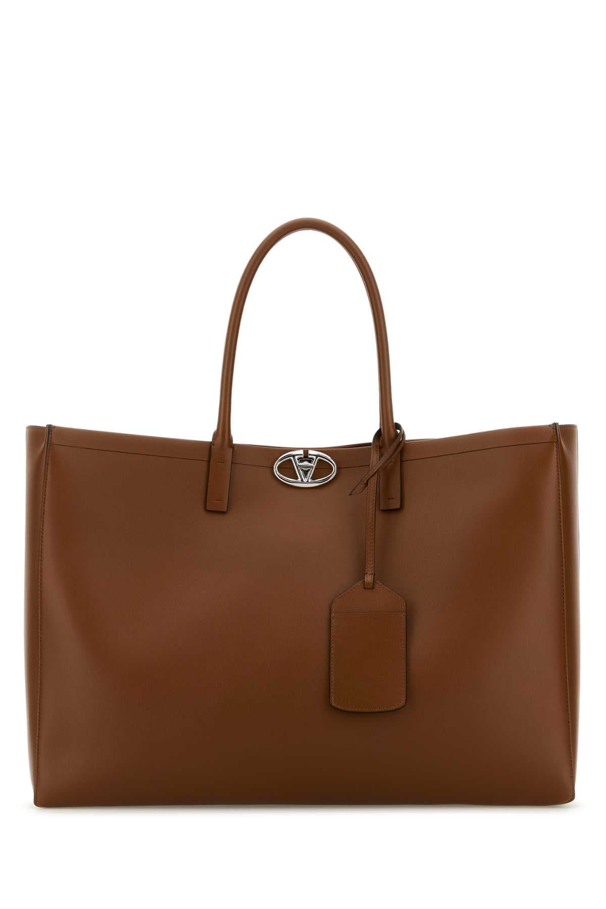 Brown leather VLogo shopping bag