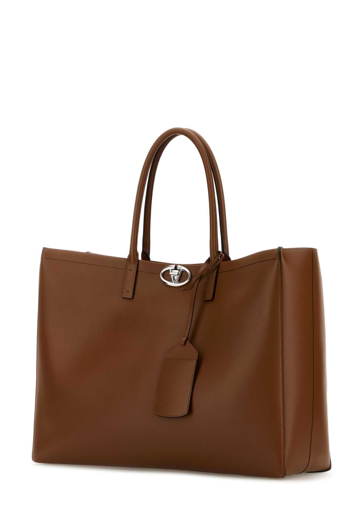 Brown leather VLogo shopping bag - мініатюра 2