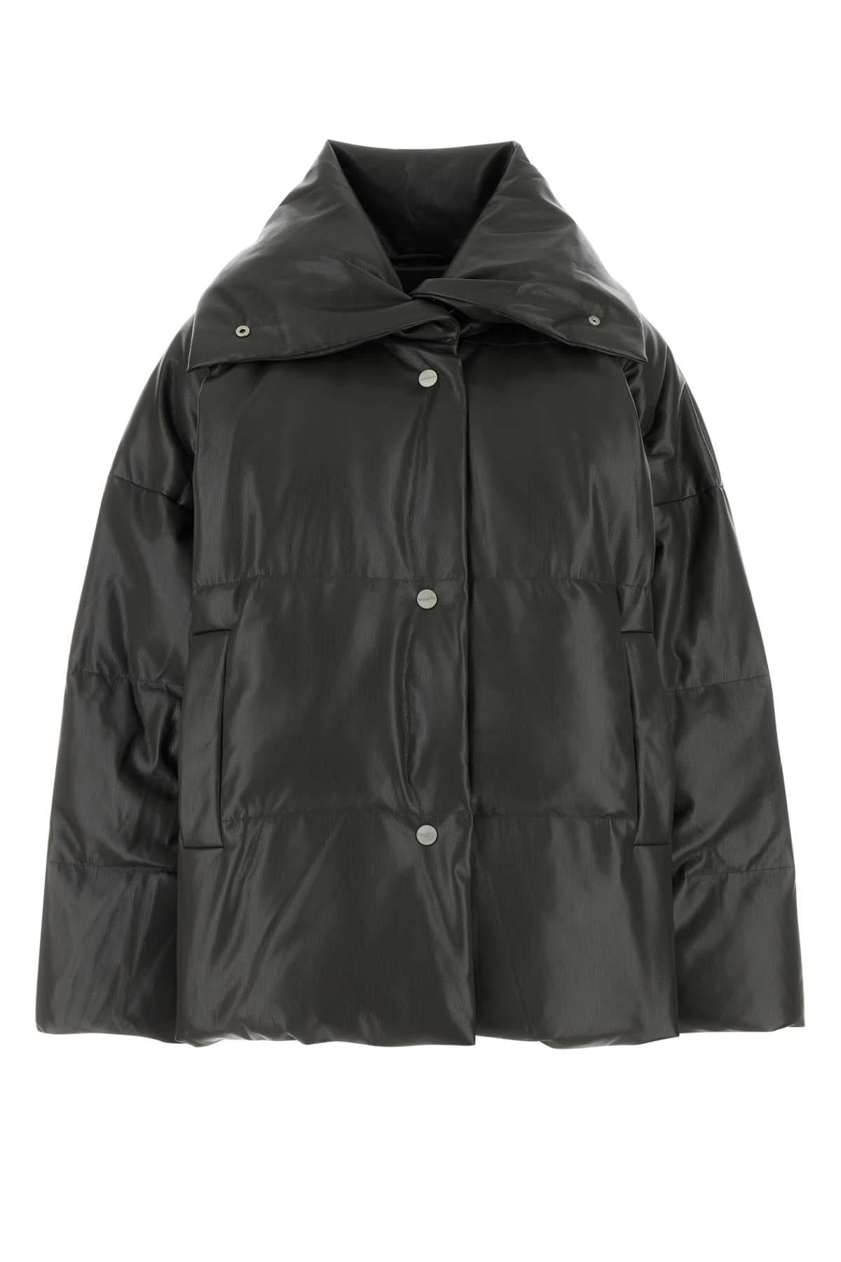 Charcoal synthetic leather down jacket