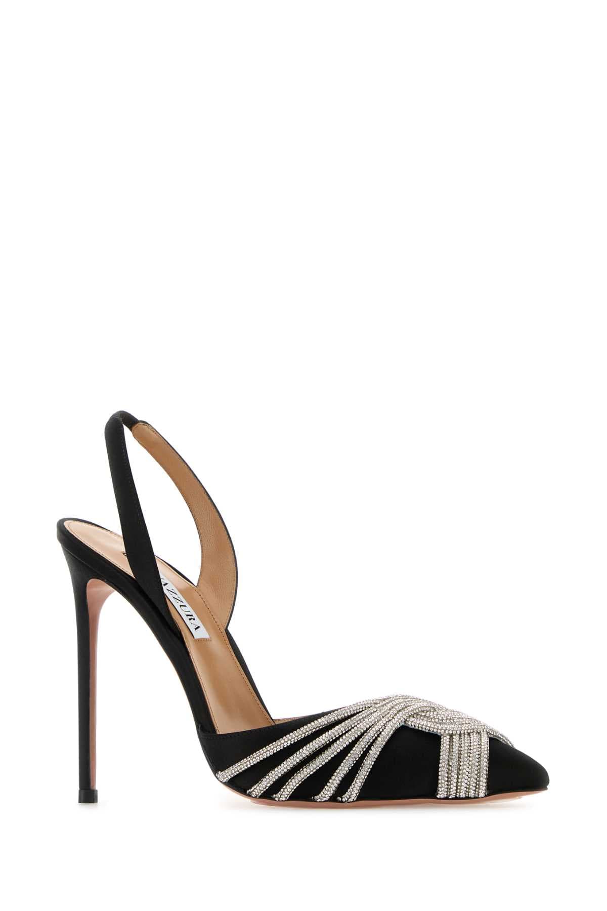 Black satin Gatsby Sling 105 pumps - мініатюра 2
