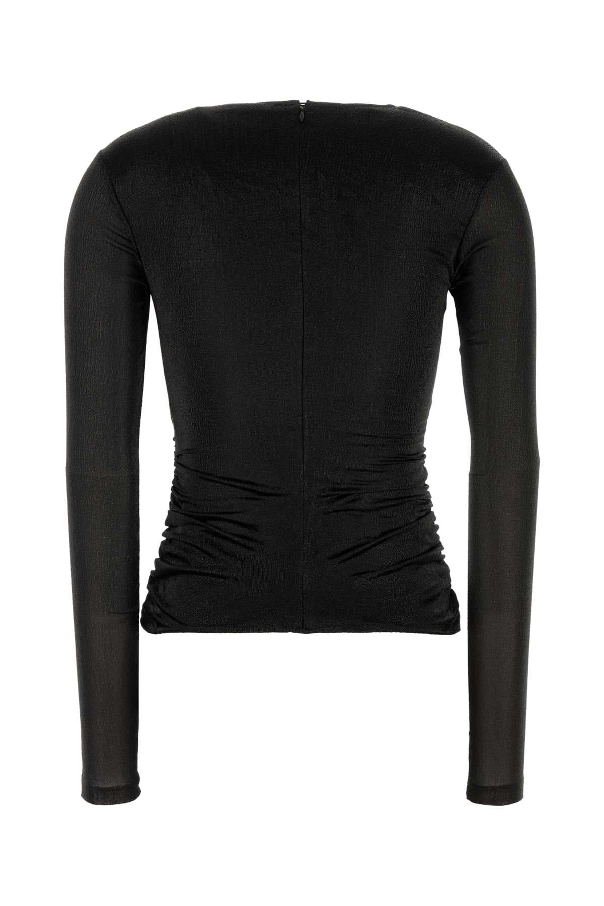 Black stretch silk blend Rose top - мініатюра 2
