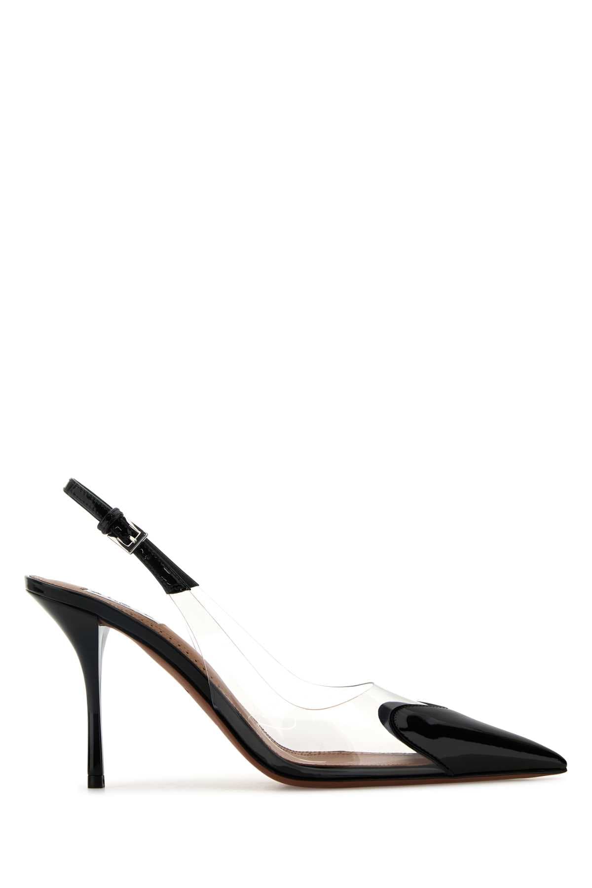 Two-tone PVC and leather pumps