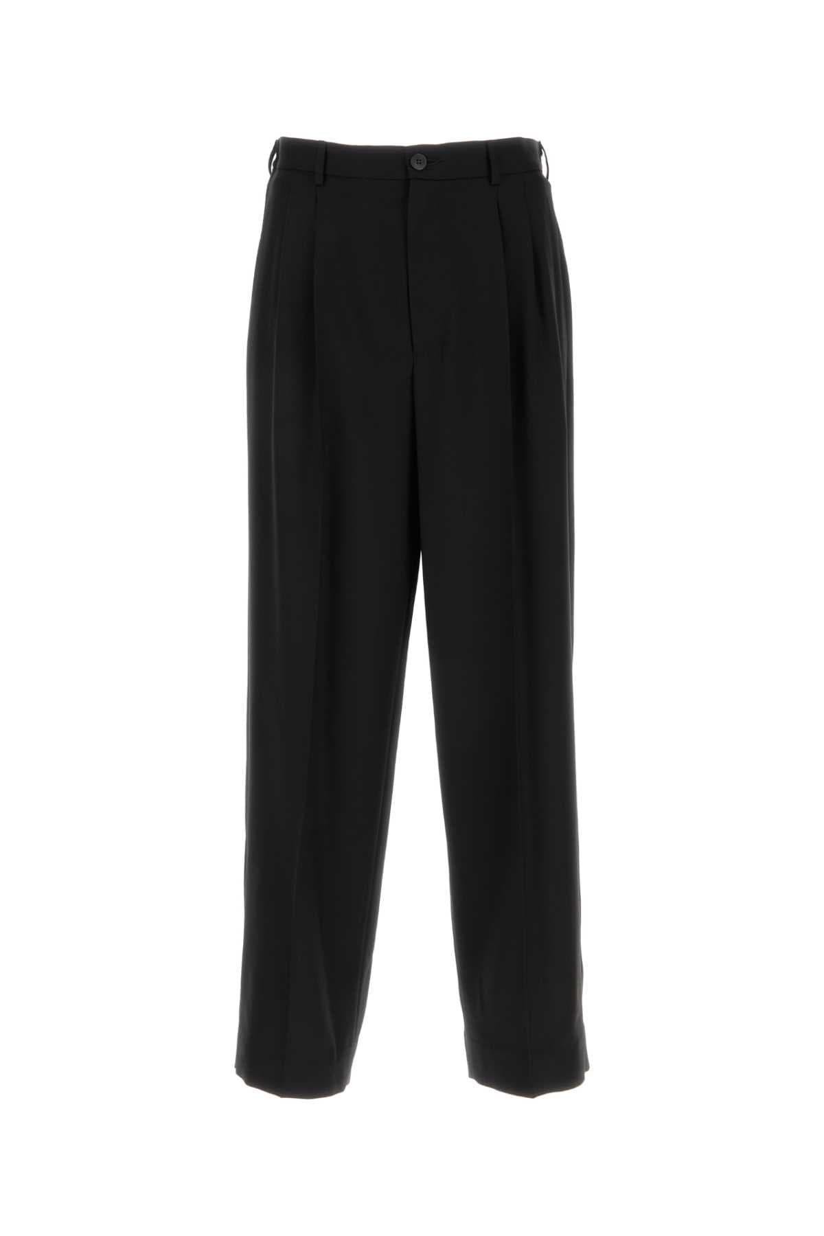Black wool wide-leg pant