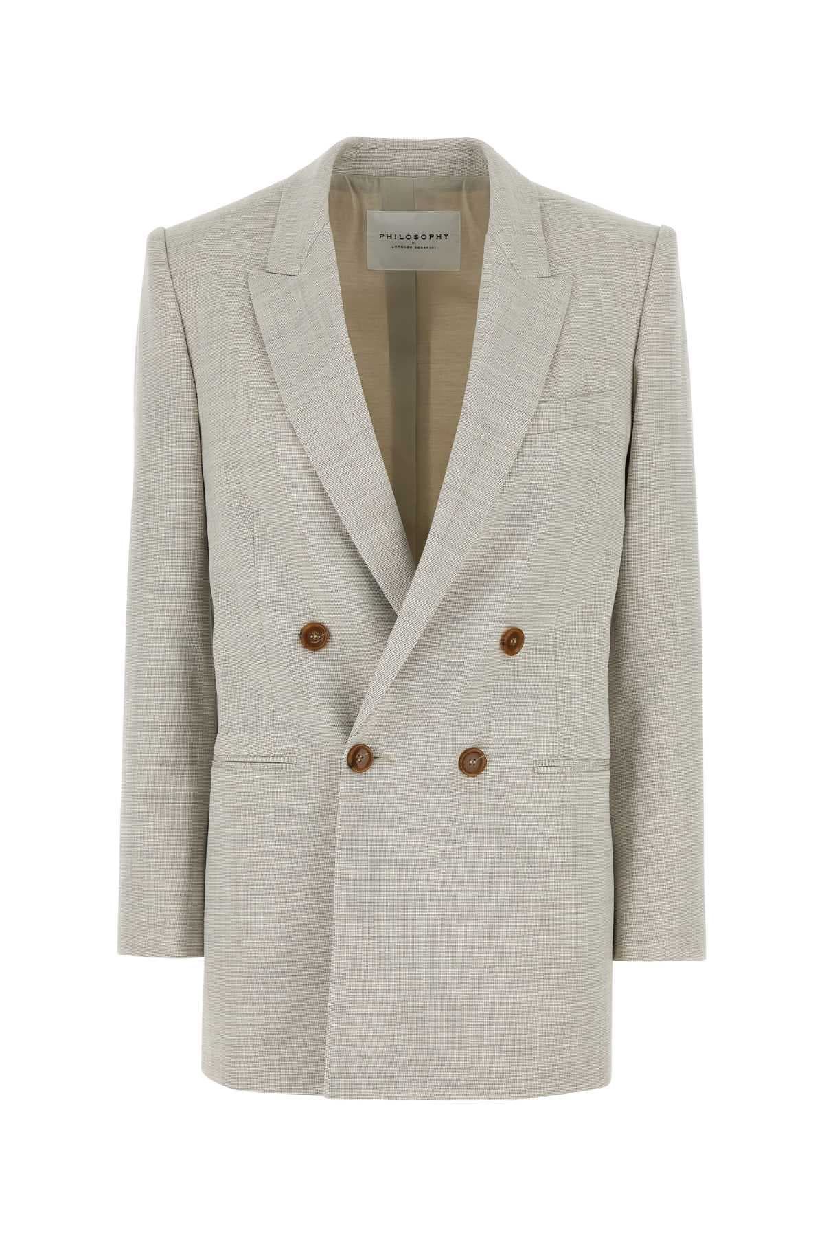 Melange light grey stretch wool blend blazer