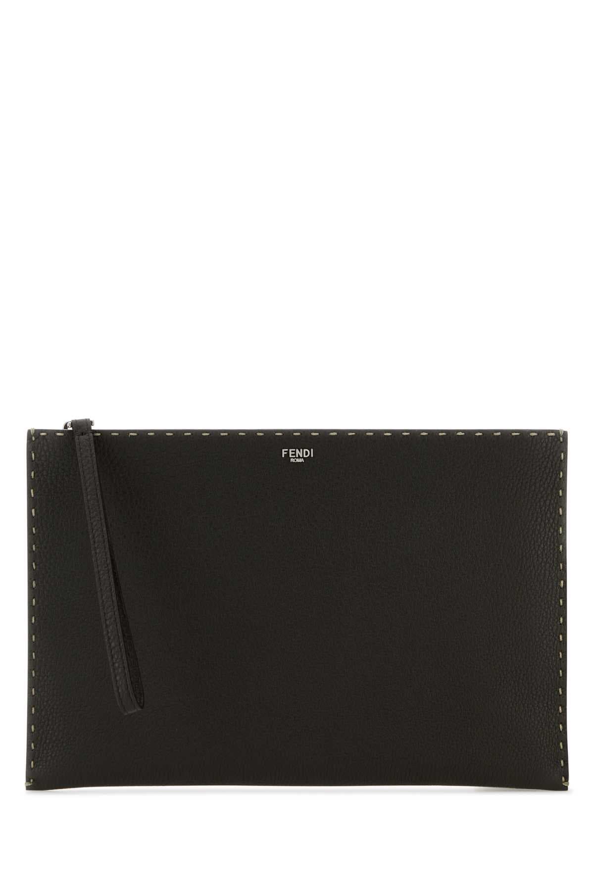 Dark brown leather clutch