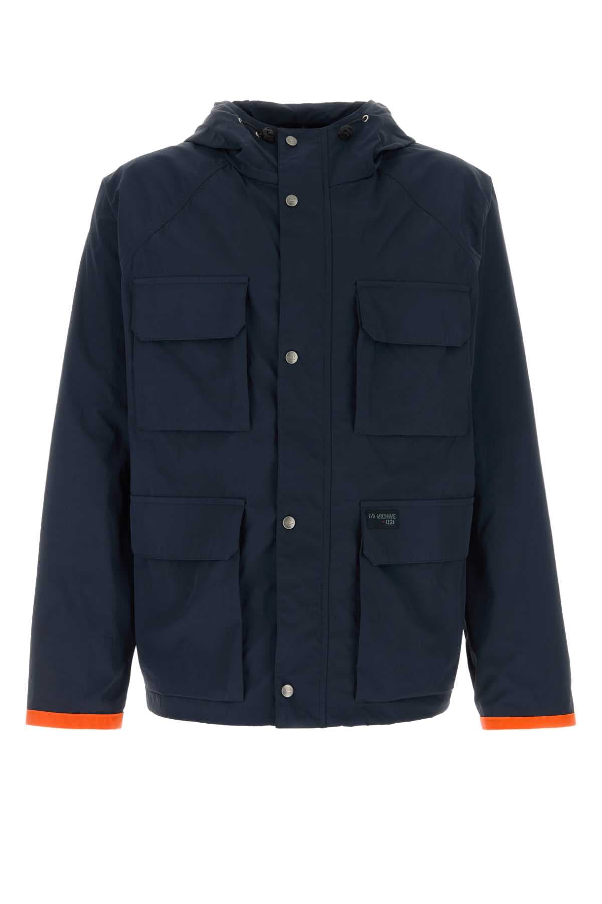 Navy blue nylon windbreaker