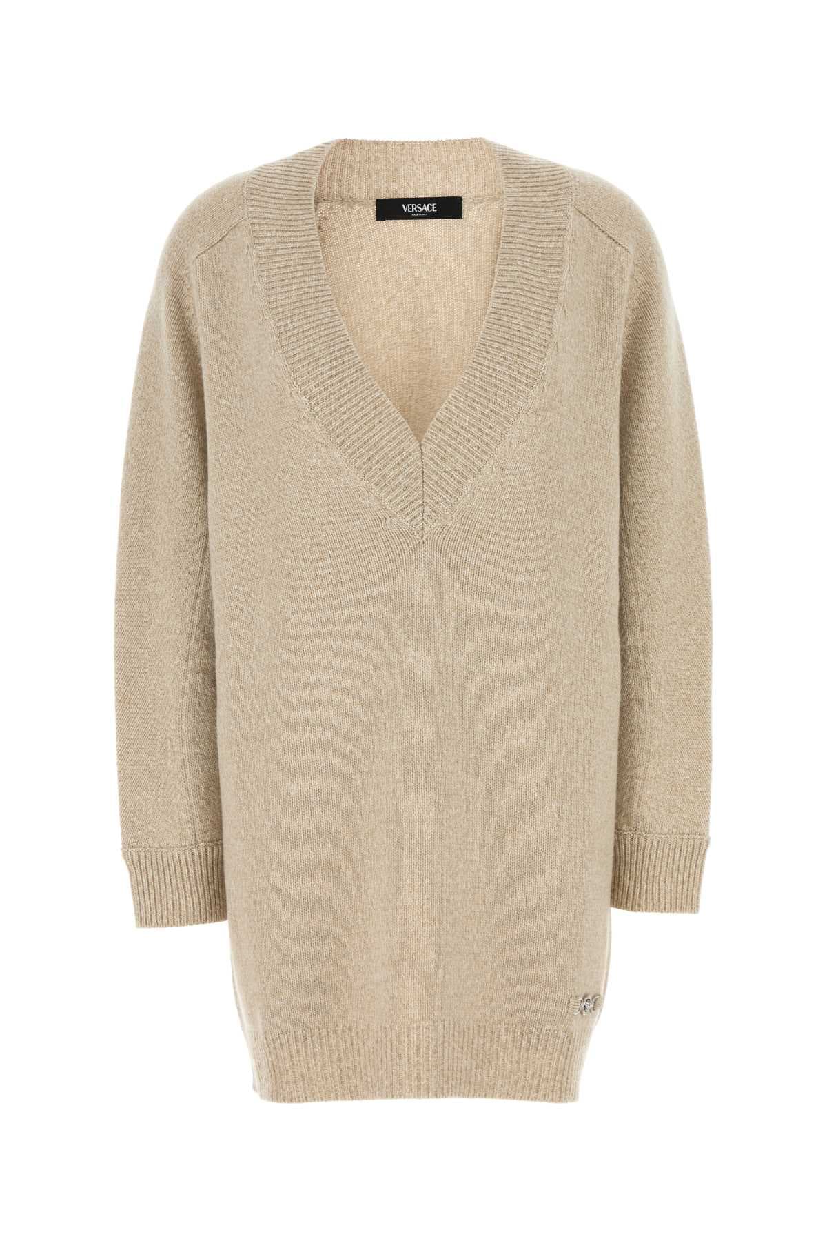 Melange beige wool blend sweater dress