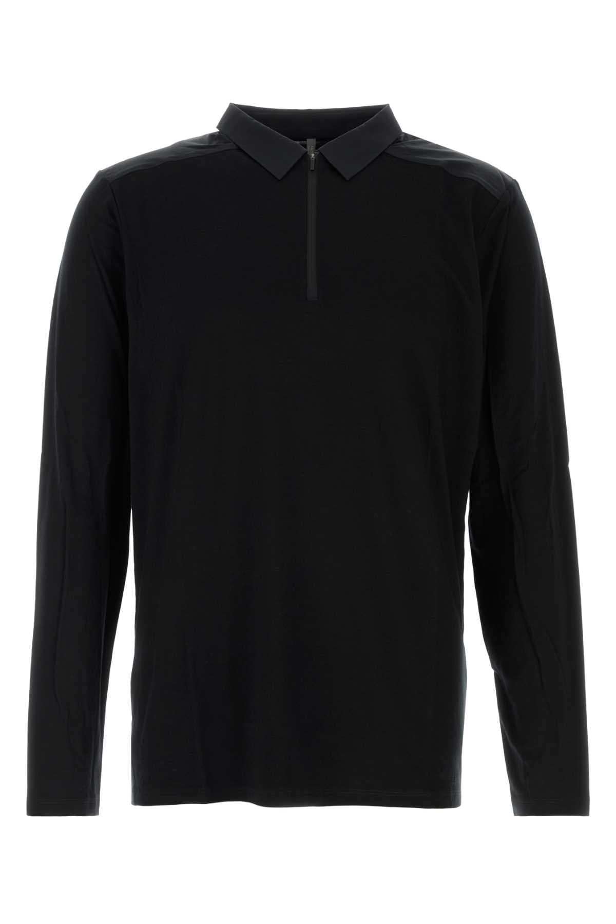 Black wool blend polo shirt