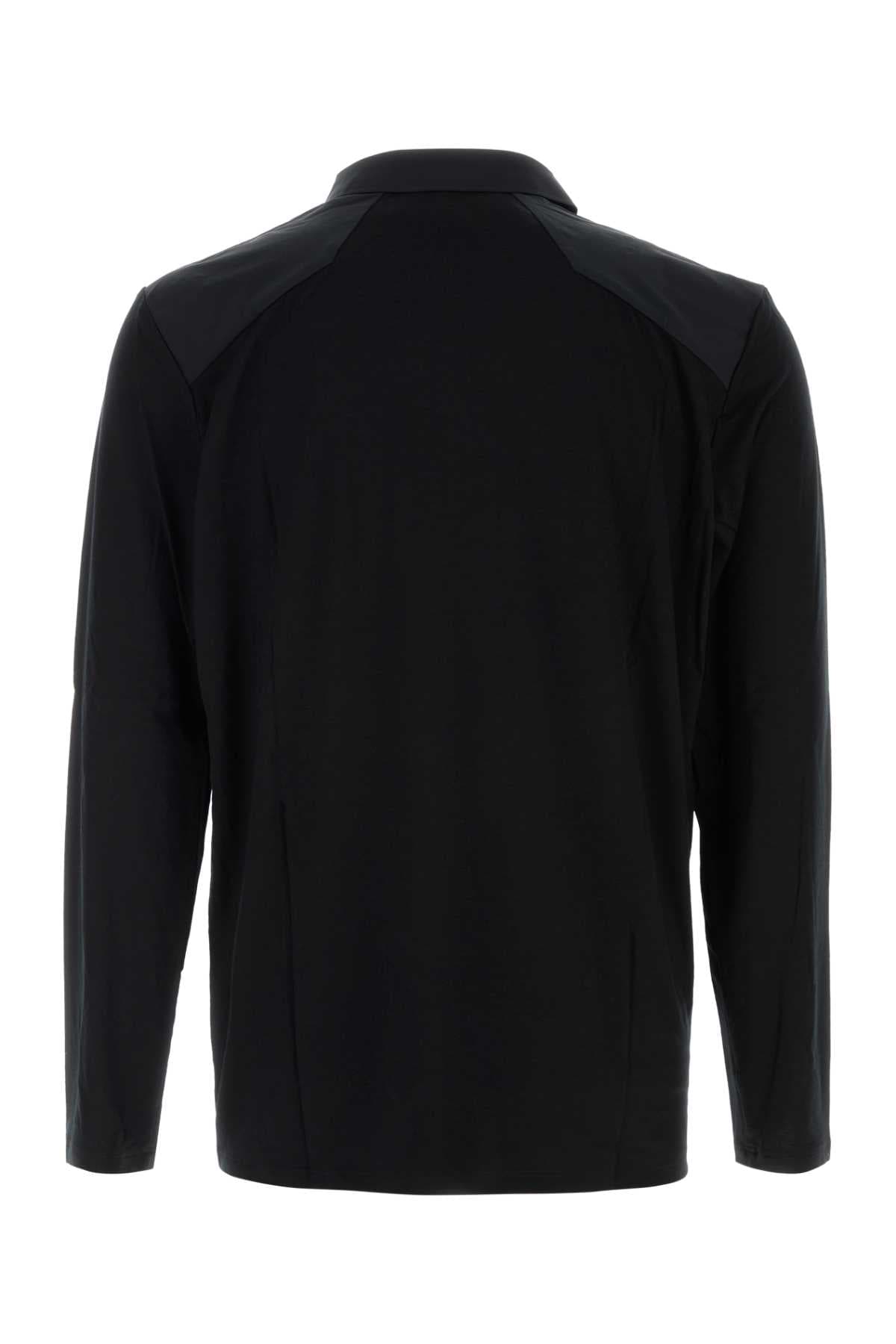 Black wool blend polo shirt - мініатюра 2