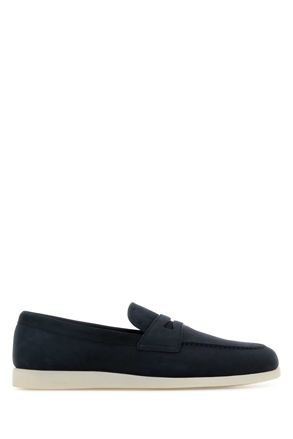 Navy blue suede loafers